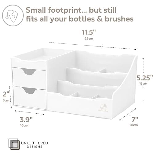 Uncluttered Designs Large Makeup Organizer for Vanity - Countertop Desk With Drawers for Cosmetic, Beauty, Hair, Nail, Perfume & Skincare - Perfect for Bathroom & Bedroom Storage (White) thumbnail 4