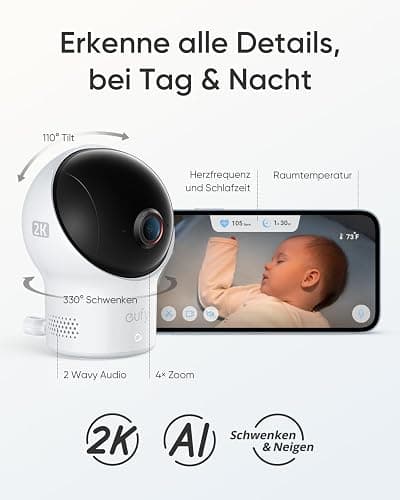 eufy Baby S340 Smart Sock Babyphone, 2,4 GHz WLAN, Schwenk- & Neigefunktion, Ohne Monatliche Gebühren thumbnail 4