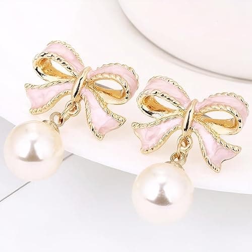 Gold Bow Earrings for Women, Long Tassel Chain Drop Earrings, Trendy Small Bow Earrings, Ribbon Waterfall Dangling Earrings, Pearl Bow Earrings, Sparkly Elegant Bowknot Preppy Jewelry Gifts for Women thumbnail 8