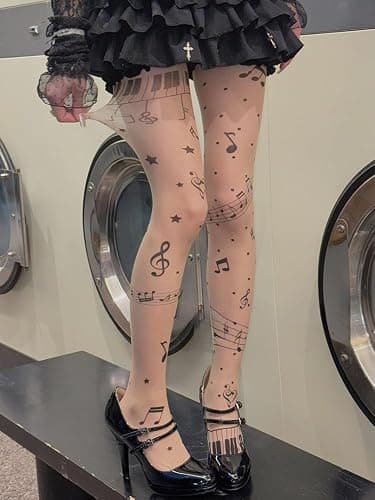 TYATVS Womens Whimsy Twee Piano Tights Funky Patterned Stockings Emo Scene Alt Whimsical Clothes Y2k Aesthetic thumbnail 5