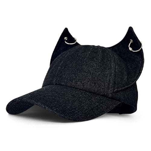 Y2K Fox Ears Baseball Cap with Iron Ring Unisex Denim Dad Hat Animal Ears Grunge Aesthetic Hat - Image 1