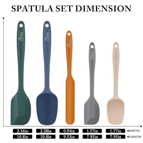 HOTEC Heat Resistant 600℉ BPA-Free Silicone Rubber Spatula Set for Baking, Cooking, and Mixing Non Stick Dishwasher Safe, Neutral Set of 5 thumbnail 2