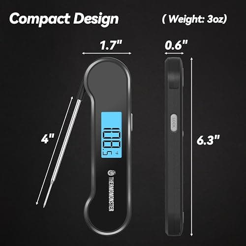 0.5 Sec Instant Read Meat Thermometer Digital with ±0.5℉ Precision, Food Thermometer for Cooking Kitchen Gadgets, Oven Grill Candy BBQ Essentials Accessories, Gifts for Him Dad Men Birthday, Black thumbnail 3