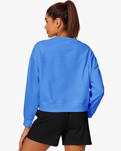 Stelle Cropped Sweatshirts for Women Cotton Long Sleeve Crop Tops Crewneck Pullover Oversized Sweater thumbnail 5