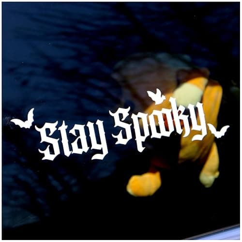 Eeexigee Stay Spooky Car Stickers - Gothic Style Car Decals with Bat Accents - 9.5in x 2.6in - 2Pack Set in Silver White, Black Style - Bumper Stickers for Car, Desks, Windows, Wall, Laptop thumbnail 6