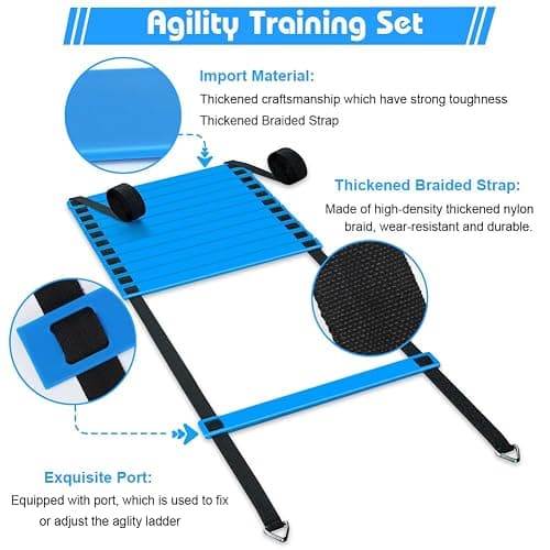 YGORTECH Soccer Speed Agility Training Set - 20FT Agility Ladder 12/16 Sports Cones and Soccer Kick Trainer Football Training Equipment Footwork Drills for Youth and Adults thumbnail 4