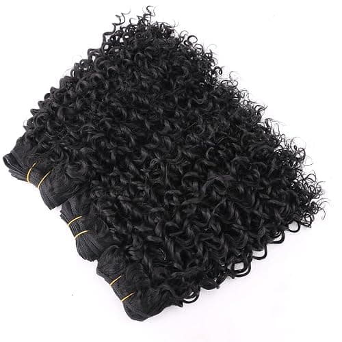 REYNA Synthetic Hair Weave Afro Kinky Curly Hair Bundles 10 Inches 3 Bundles Short Natural Black Jerry Curly Weave Extensions for Black Women(10 10 10 Inch 1B#) thumbnail 5