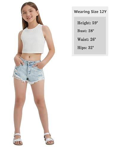 EXARUS Girls Jean Shorts Ripped Distressed Frayed Raw Teen Tween Youth Mid Rise Casual Summer Kids thumbnail 5