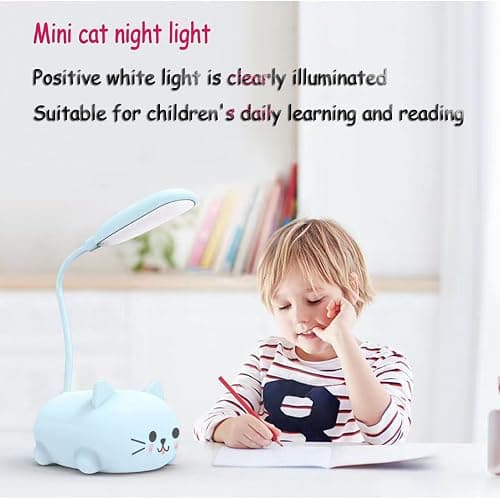 Neioaas LED Desk Lamp for Kids, Cute Cat Lamp USB Rechargeable Reading Light,Portable LED Table Light, Flexible Gooseneck Eye-Care Cartoons Small Desk Lamp Girls Gifts (Blue) thumbnail 7