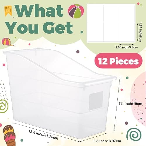 Suzile Book Bins with Labels Linking Storage Bins Folder Magazine File Holder Interlocking Plastic Book Organizer Container for Office Classroom Home(Clear Colors,12 Pcs) thumbnail 3