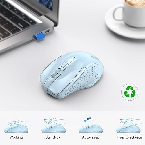 TECKNET Wireless Mouse (2.4G & BT5.0/3.0) Silent 4800 DPI Computer USB A & Bluetooth Mouse 6 Buttons, Wide Compatibility - Lightblue thumbnail 8