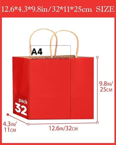 qiqee 13"x4.5"x10" Large Gift Bag with Handles Bulk 32PCS Gift Paper Bags Wine Red Bags Multiple Uses (Wide Large) thumbnail 5