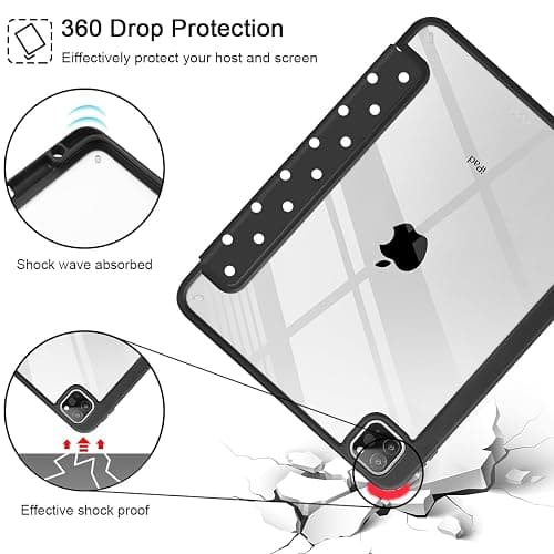 Tuiklol for iPad Pro 11 Inch 4th / 3rd / 2nd / 1st Gen (2022 2021 2020 2018) Case -Built-in Pencil Holder Shockproof Cover Clear Transparent Back Shell with Auto Wake/Sleep, Spot-Black thumbnail 6
