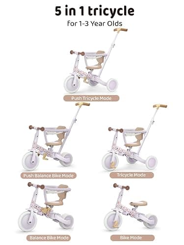 newyoo Lume TR008 Tricycle for Toddlers 1-3, 5-in-1 Push Bike with Parent Handle & Safety Guard, Convertible Balance Bike, Ideal Gift for 1-3 Year Olds, Lilac thumbnail 2