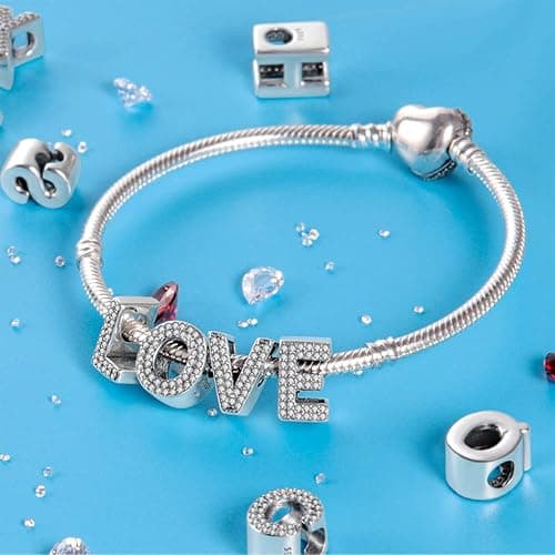 TINSLO Women 925 Sterling Silver Charms A-Z Letters Beads Pendant for Bracelets Women Fit Pandora Bracelets Hypoallergenic Beads thumbnail 2