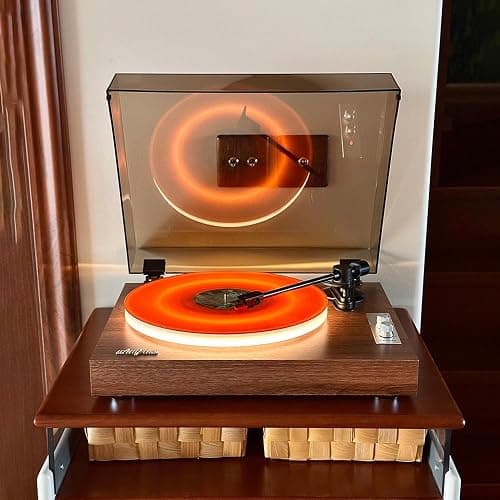 WhatPlus Bluetooth Record Player with Speakers and Illuminated Platter | Vintage wooden design with RCA output and 3.5mm input, ideal for home listening and decor. thumbnail 5