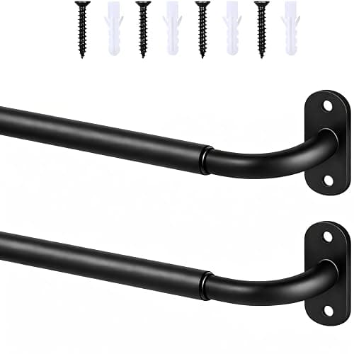 2 Pack French Door Curtain Rod, Sash Curtain Rod Adjustable 18-32in, Black | 3/8in Wrap Around Metal Cafe Curtain Rod Mount With Screws, Supports Up To 20 lb for French Doors, Windows and Sidelights - Image 1
