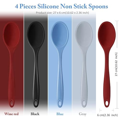 Shappy 4 Pieces Silicone Mixing Spoon Spatula Scrapers for Cooking, 10.6 Inch Heat Resistant Large Non Stick Basting Utensil for Mixing, Baking, Serving and Stirring(Spoon,Fashionable Color) - Fashionable Color - Spoon thumbnail 3
