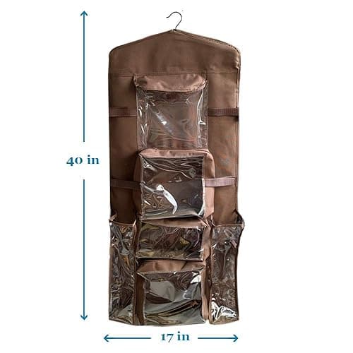 ProPik Hanging Double Sided Wrapping Paper Storage Organizer with Multiple Pockets, Organize your Gift Wrap, Gift Bags, Bows, Ribbons 40"X17" Fits 40 Inch Rolls Clear PVC Bag (Brown) thumbnail 3