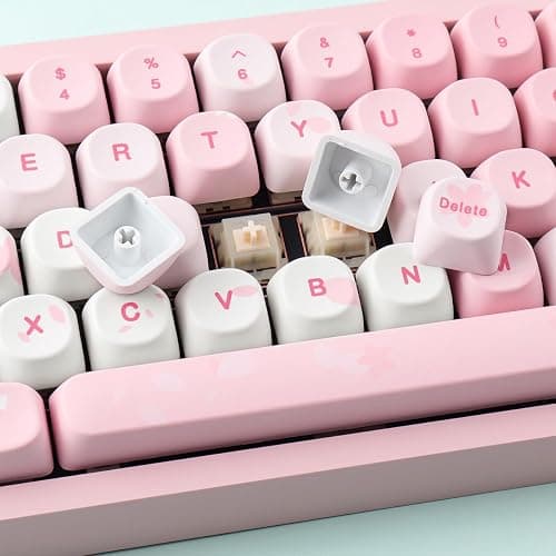 Tsungup MOA Keycaps-Pink Sakura,129 Keys Cute Custom Cherry Blossom Keycaps | Dye Sub PBT Key Caps Keyboard Keycap Set for MX Switches Mechanical Keyboard(only keycap) thumbnail 5