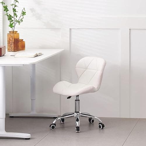 Jamiah Modern Desk Chairs Comfortable Study Chair Swivel Home Chair Height Adjustable PU Leather Desk Chair with Lift Chrome Legs for Home Bedrooms (White) thumbnail 8