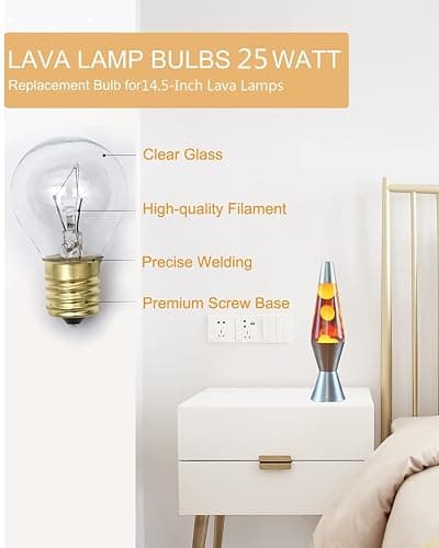 Lava Lamp Bulbs,25 Watt Original Replacement Bulbs for 14.5-Inch/20-Ounce Lava Lamp, High Temp Resistance, High-Output Heat S11 Bulb /120 Volt,Dimmable - Warm White-6 Pack thumbnail 3