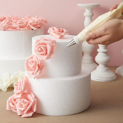 Juvale Round Foam Cake Dummy - Wedding Cake Display Platform - Stackable Tier Stacking Kit - Practice Decorating Supplies - 6", 8", 10" & 12" Tiers, 16" Tall thumbnail 5