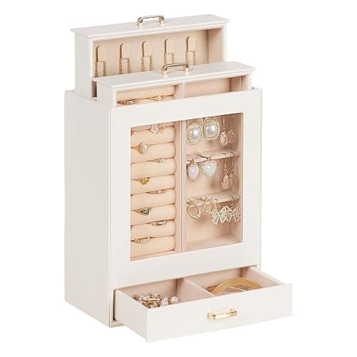 Homde Jewelry Organizer Girls Women Jewelry Box for Necklaces Rings Earrings Gift Bracelets Storage Case (White + Gold) - Image 1