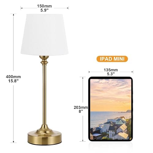 Cordless Table Lamp Rechargeable Gold - 1 Pack Brass 4000mAH Battery Operated Lamp for Decor, 3000K Stepless Dimming Touch Control Wireless Lamp for Bedroom, Dining Table, Counter, Living Room thumbnail 4
