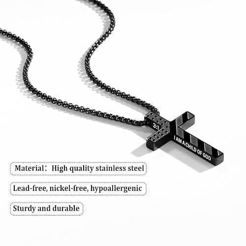 Lydow Easter Basket Stuffers - Cross Necklace for Men Boys, 316L Stainless Steel Chain Pendant Bible Verse Religious Christian Christmas Jewelry Gifts 22+2 Inches thumbnail 2