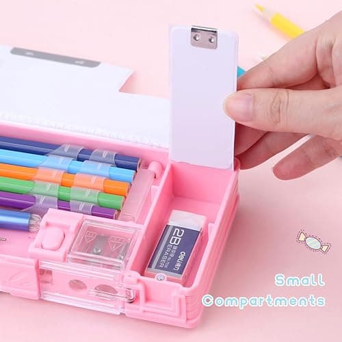 LilyBeauty Pop Up Multifunction Pencil Case for Girls and Boys, Cute Cartoon Pen Box Organizer Stationery with Sharpener, Schedule, School Supplies, Best Birthday Gifts for Kids【Pink-Bear】 thumbnail 5