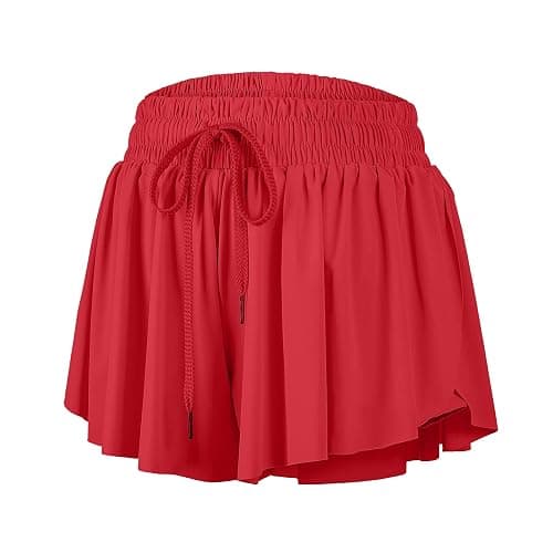 Blaosn Flowy Athletic Shorts for Women Gym Yoga Workout Running Short Pants Tennis Skort Skirt Cute Clothes Casual Summer - 3"Inseam - X-Large - Red - Image 1
