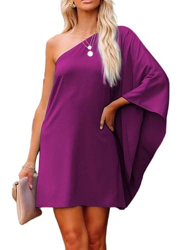 Jhsnjnr Women's Short Wedding Guest One Shoulder Dresses Formal Batwing Sleeve Club Party Cocktail Dress thumbnail 3