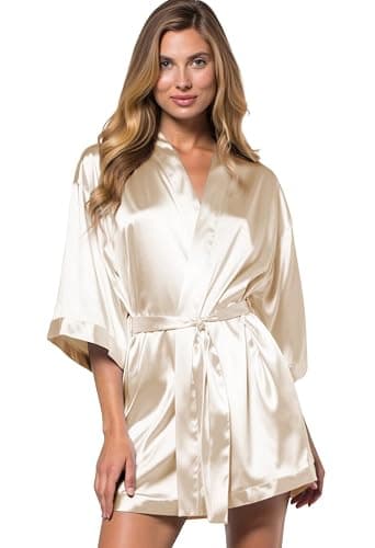 Turquaz Women's Bride Bridesmaids Silky Robe Satin Kimono Robes for Women Lingerie - Image 1