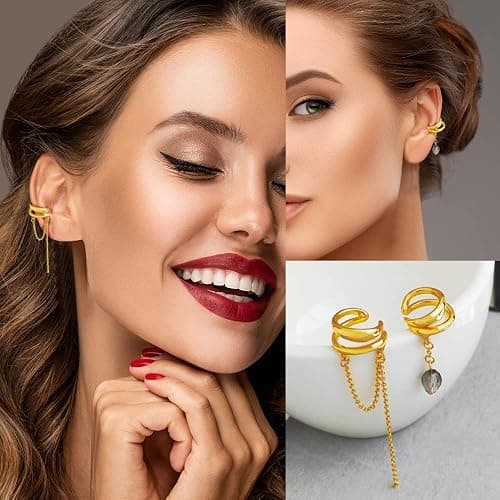 35 PCS Gold Silver Adjustable Ear Cuffs Earrings for Women Non-Piercing Cartilage Clip on Earrings Wrap Ear Jewelry Set,Punk Snake Butterfly Claw Stud Earrings for Women Gift thumbnail 5