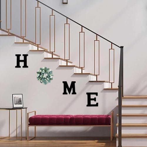 JOYWU Wood Home Sign for Wall Decor,Farmhouse Walls Home Sign with Artificial Eucalyptus Wreath,Wooden Hanging Letters Decorative Wall Art Decor for Entryway Living Room Kitchen Dining Room (green) thumbnail 6
