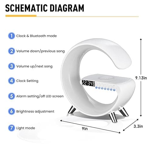 LeeNabao Smart LED Table Lamp, 4-in-1 Wireless Charger, Night Light, Alarm Clock, and Bluetooth Speaker with App Control for Bedroom, Office, and Home Decor (White) thumbnail 7