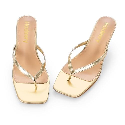 Hodeery Women's Kitten Heels Thong Sandals Open Square Toe Flip Flop Low Heels 2.5 Inch Slip On Sexy Women Dressy Slide Shoes for Casual thumbnail 6