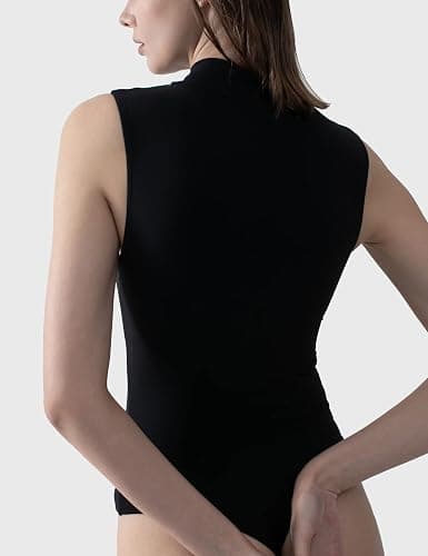 PUMIEY Women's Mock Turtle Neck Sleeveless Bodysuit Sexy Tank Tops Sharp Collection thumbnail 4