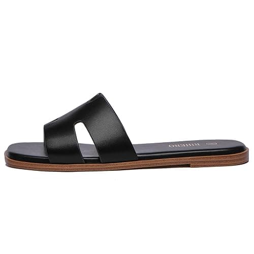 Rihero Women's Dressy Flat Sandals Comfortable Slip On Leather Slide Sandals thumbnail 4