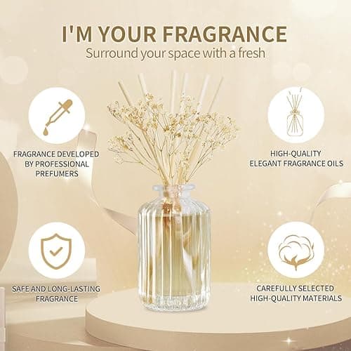 Feny Fresh Reed Diffuser Set with Preserved Real Flower & Reed Diffuser Sticks,5.9oz,Clean Linen Scent Fragrance Essential Oil Scented Diffuser for Bedroom Bathroom Home Decor & Office Décor - Clean Linen thumbnail 4
