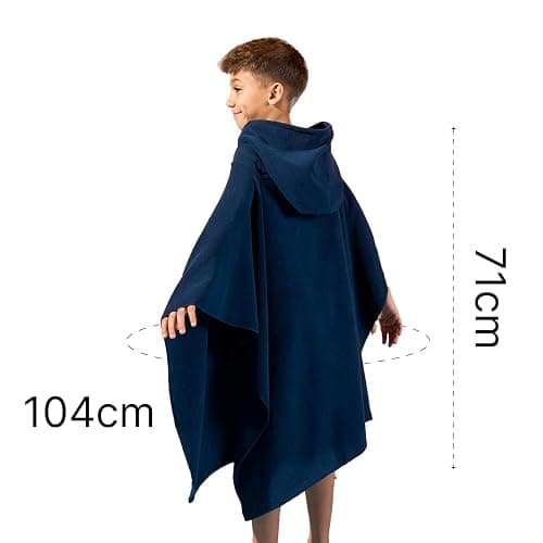 Brentfords Kids Towel Poncho Short Sleeve Quick Dry Absorbent Hooded Towels for Kids Beach Swim Childrens Travel Wrap Changing Robe Holiday Spa Pool Dry Oversized Swimming Towel, Navy thumbnail 3