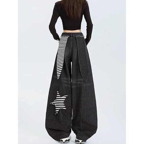 INFENU American Men's Women's Retro Star Patch Wide Leg Jeans, Personalized Design Loose Y2K Hip-hop Couple Casual Pants thumbnail 6