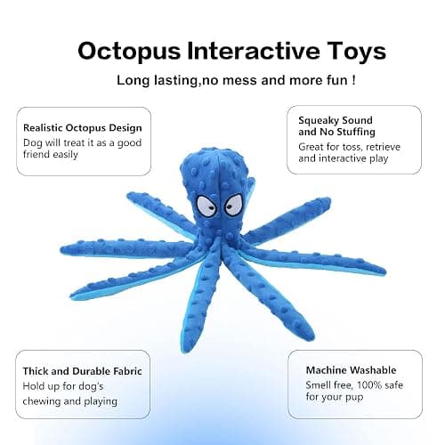 CPYOSN Octopus Squeaky Plush Dog Toys - No Stuffing, Crinkle, Durable for Puppy Teething, Small to Large Dogs, 2 Pack thumbnail 4