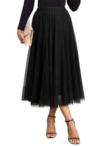 Happy Sailed Womens Tulle Skirt Fall Fashion Elastic High Waisted A-Line Layered Flowy Long Tutu Skirts Date Night Outfits - Image 1