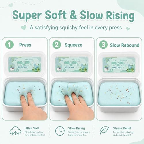 Realistic Faux Box Cake Stress Relief Tool for Adults Sticky Tactile Dough Fidget for Office Desk Focus Anxiety Management Slow Rising Sensory Squeeze for Adults (Blue) thumbnail 8