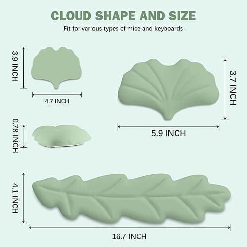 Lauspuck Keyboard Wrist Rest Pad Set, Leaf Shape PU Leather Memory Foam Wrist Cushion Support,Mouse Wrist Rest Pad,Non-Slip Wrist Support for Easy Typing Pain Relief, Green Leaf thumbnail 3