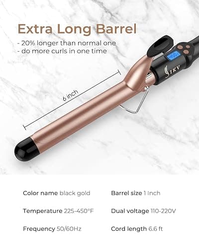 1 Inch Extra Long Barrel Curling Iron, Ceramic Tourmaline Curling Wand Professional Dual Voltage thumbnail 5