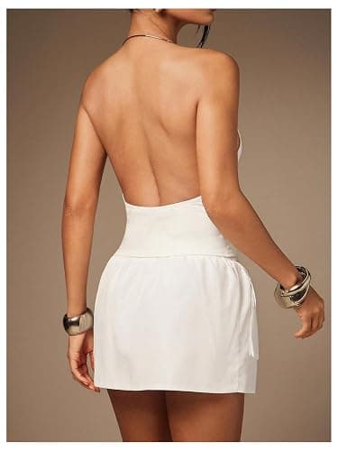 SOLY HUX Women's Sexy Halter Crop Top Tie Front Deep V Neck Backless Vest Shirts Clubwear thumbnail 3