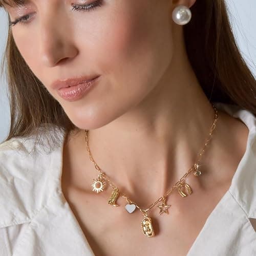 Humble Chic NY Gold Charm Necklace for Women - Paperclip Chain Necklace with Trendy Charms, Chunky Statement Necklace thumbnail 8